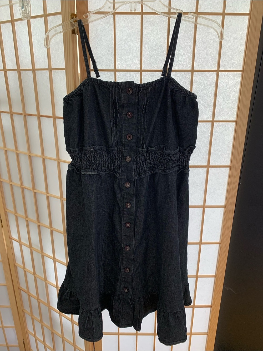 Santory Italy Black Button-Front Smocked Sundress Large - Women